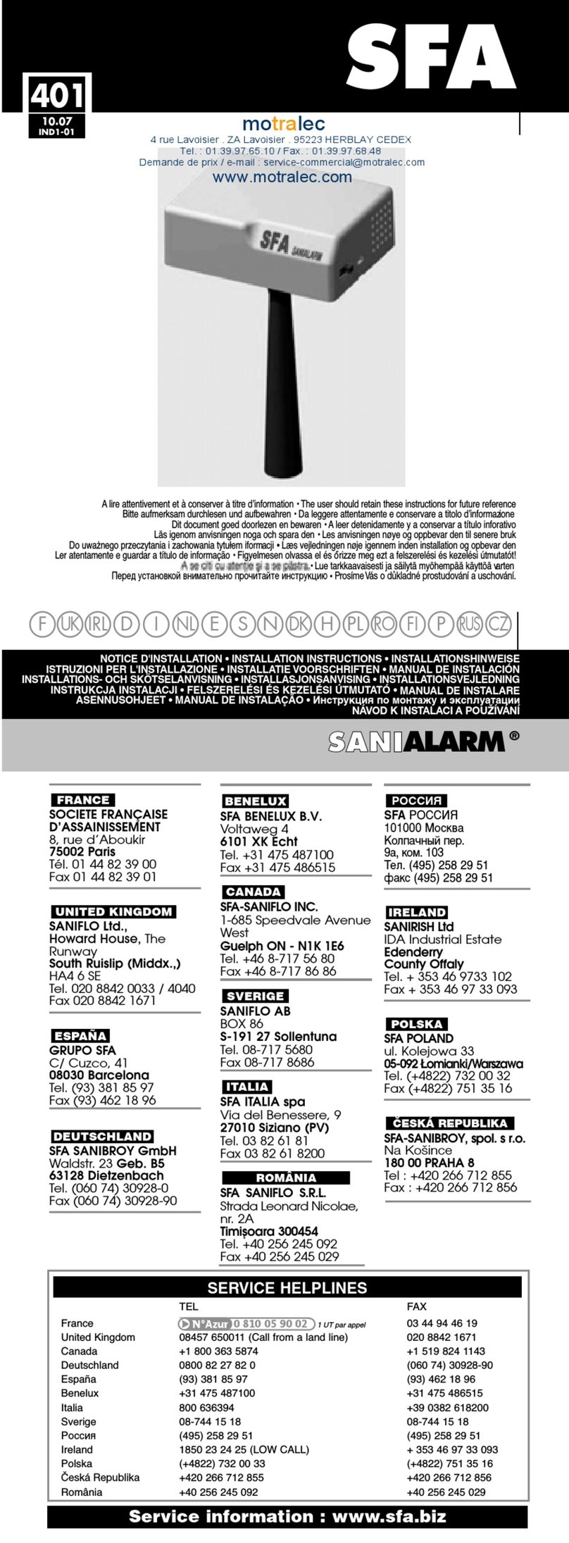SFA SANIALARM User manual