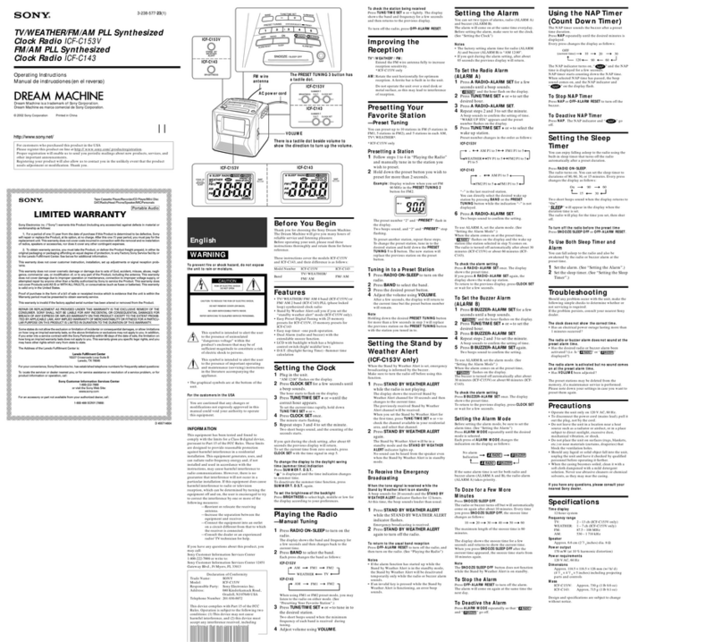 Sony ICF-C153V User manual Sony ICF-C153V User manual