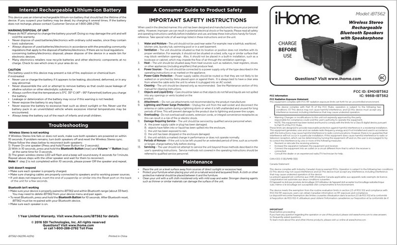 iHome iBT562 User manual