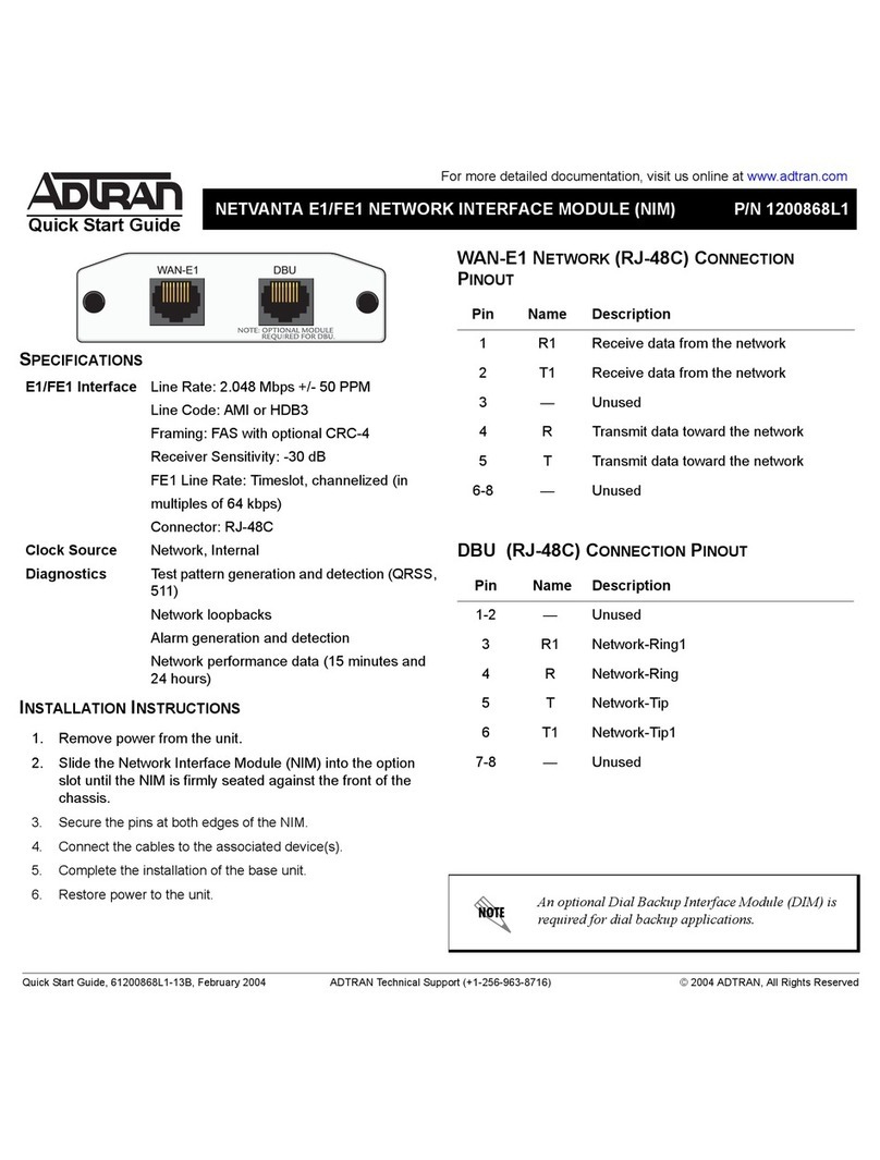 ADTRAN NetVanta E1/FE1 Network Interface Module User manual