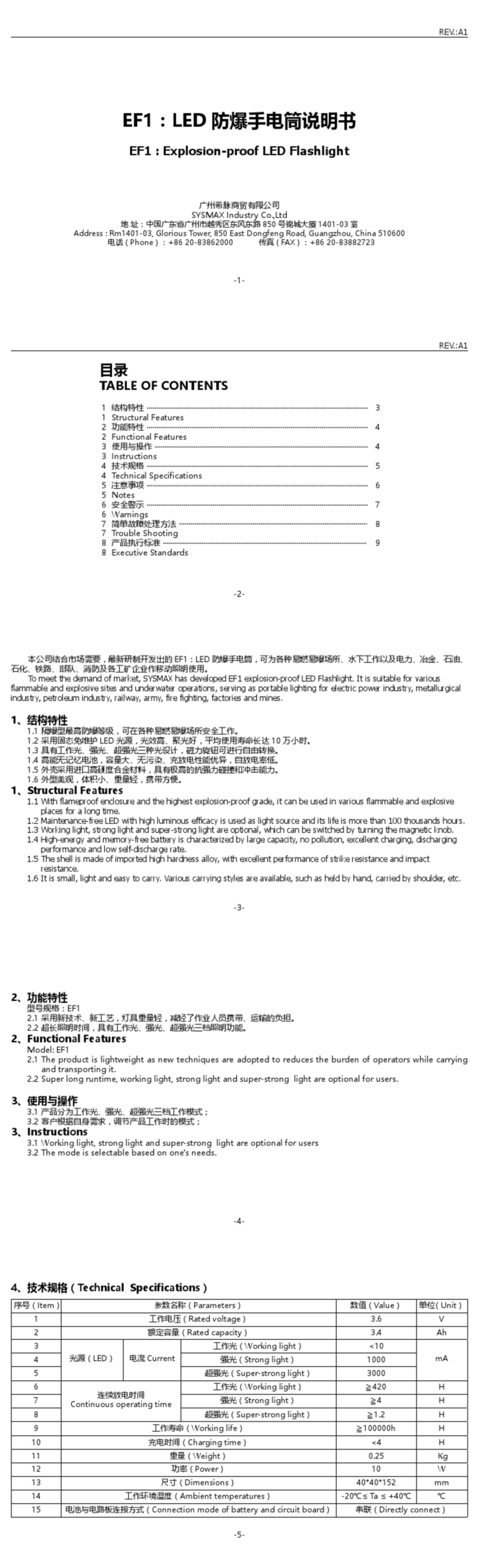 Sysmax ef1 User manual