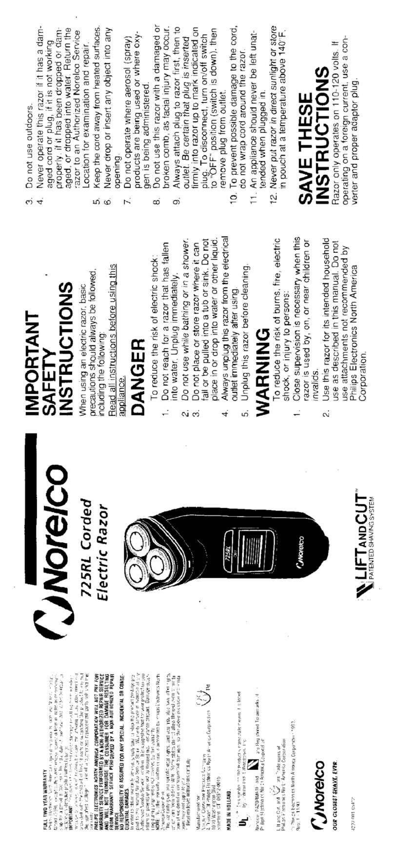 Norelco 725RL User manual