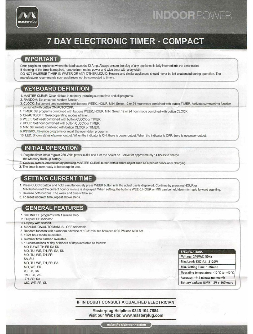Masterplug 7 Day Electronic Timer - Compact Operation manual