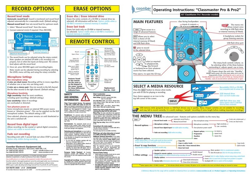 Coomber Classmaster Pro User manual Coomber Classmaster Pro User manual