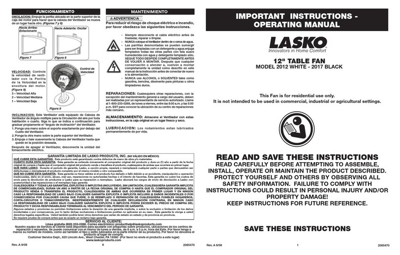 Lasko 2012 User manual