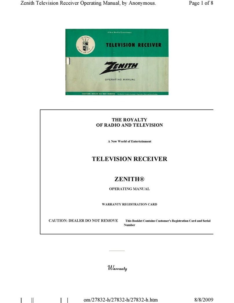 Zenith TELEVISION RECEIVER User manual