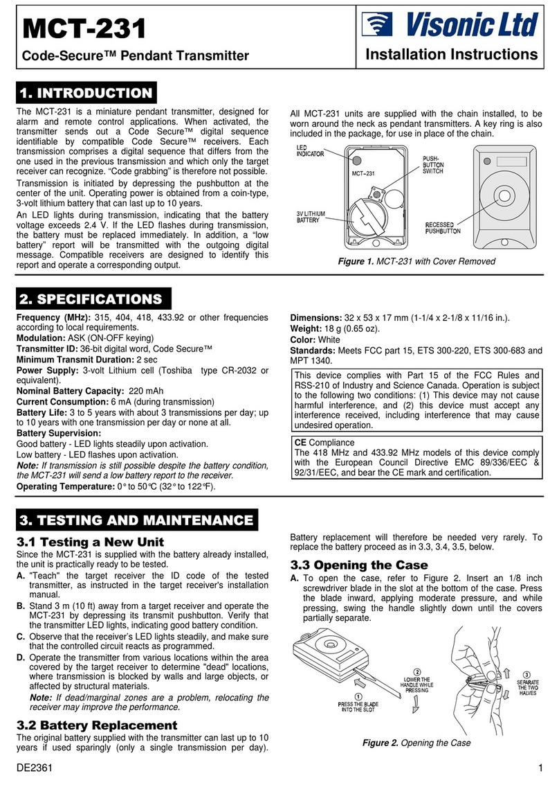 Visonic Code-Secure MCT-231 User manual