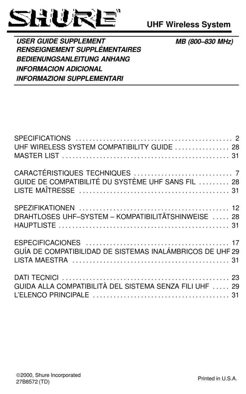 Shure UHF Wireless System Owner's manual