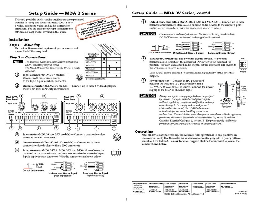 Extron electronics VersaTools MDA 3SV Dual User manual