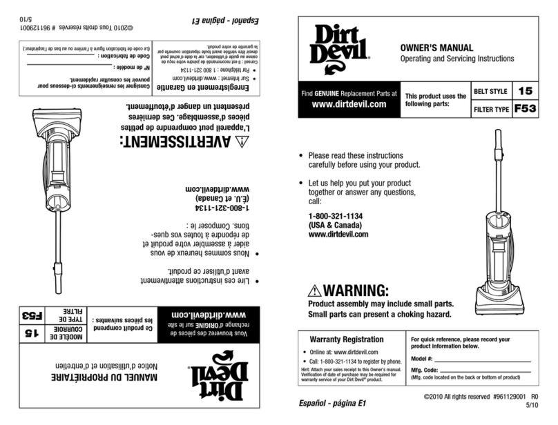 Dirt Devil Vacuum Cleaner User manual