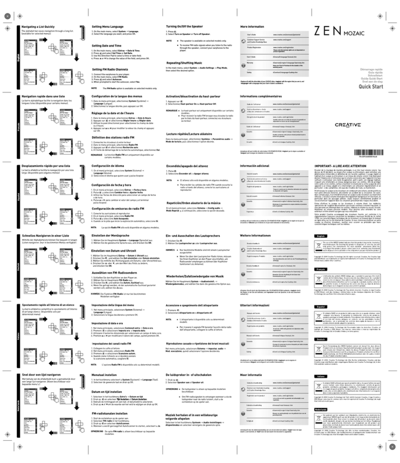Creative ZEN MOZAIC - QUICKSTART BACK User manual