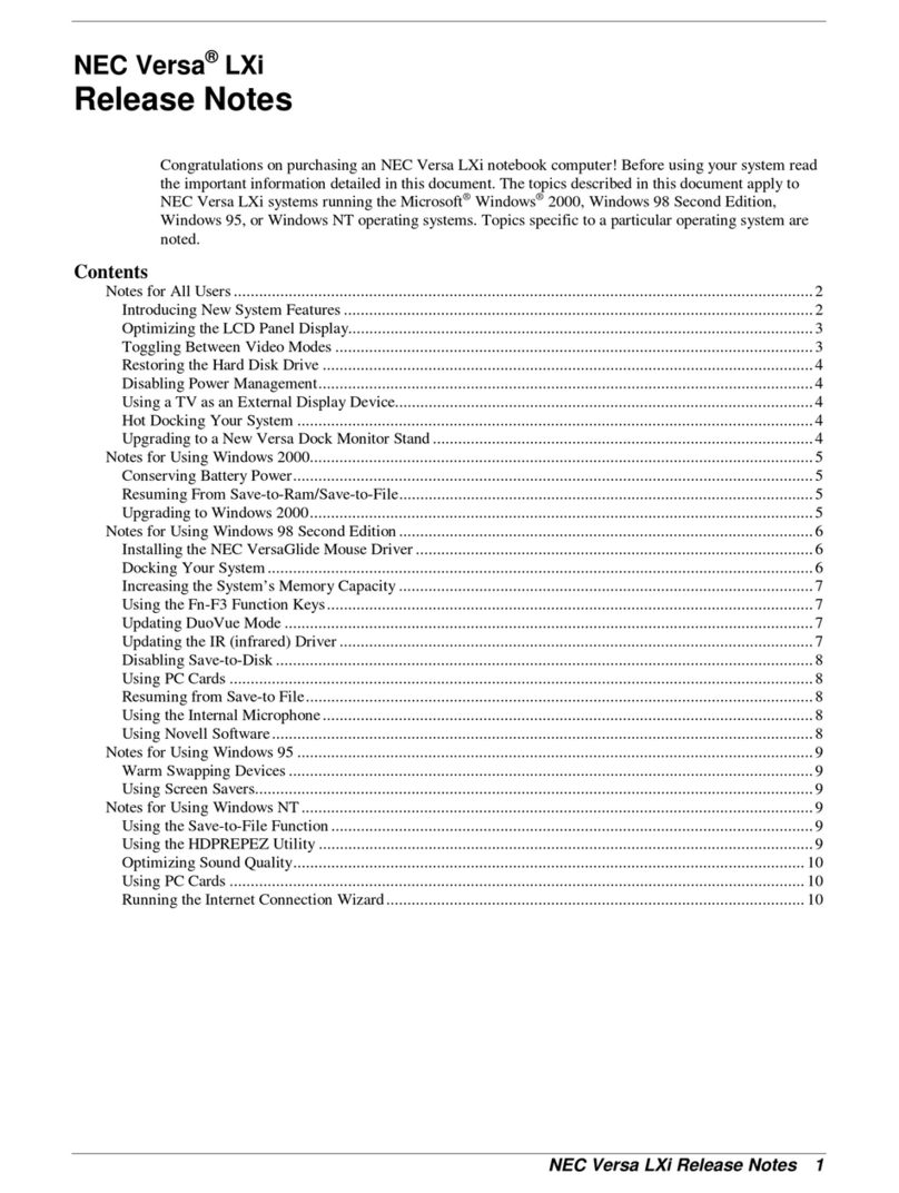 NEC VERSA LXI#RELEASE NOTES Instruction Manual