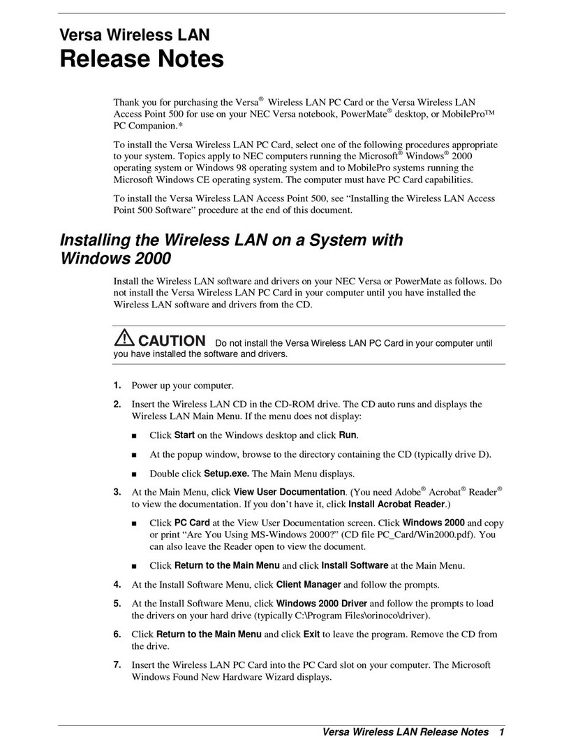 NEC VERSA WIRELESS LAN - RELEASE NOTES Instruction Manual