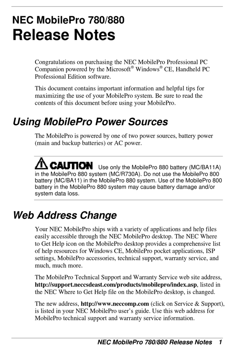NEC MOBILEPRO 780 - Instruction Manual NEC MOBILEPRO 780 - Instruction Manual