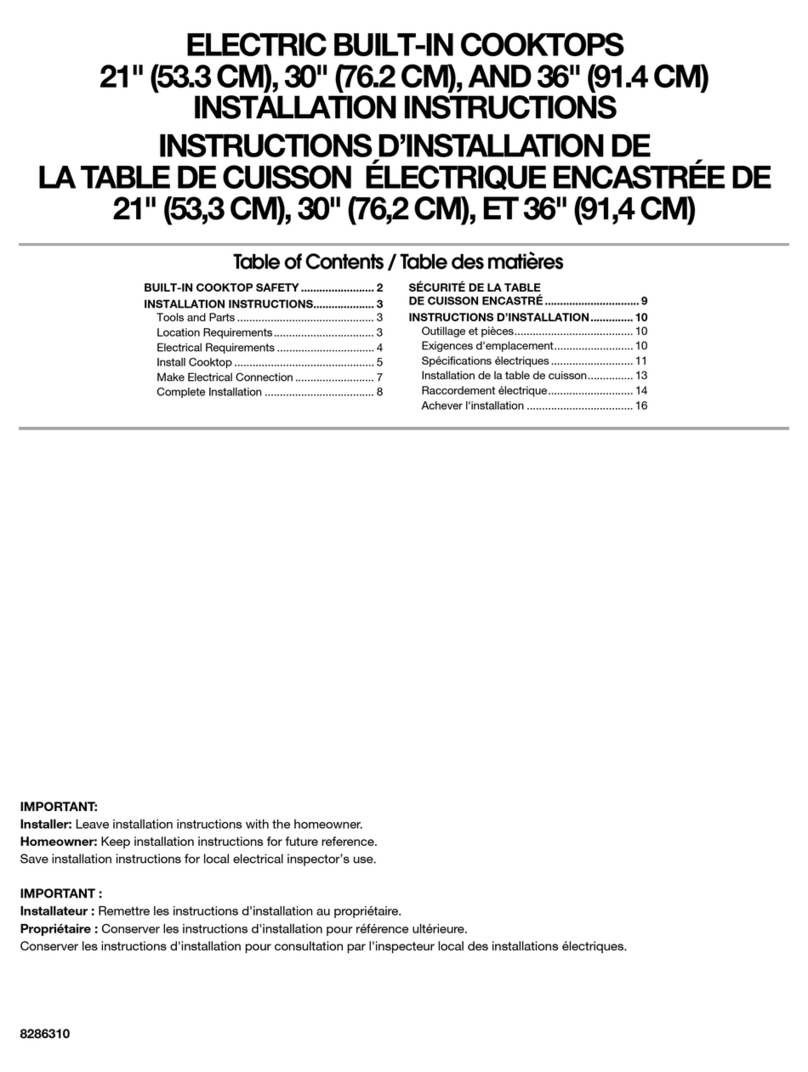 Whirlpool RCS2002RS - Electric Cooktop User manual