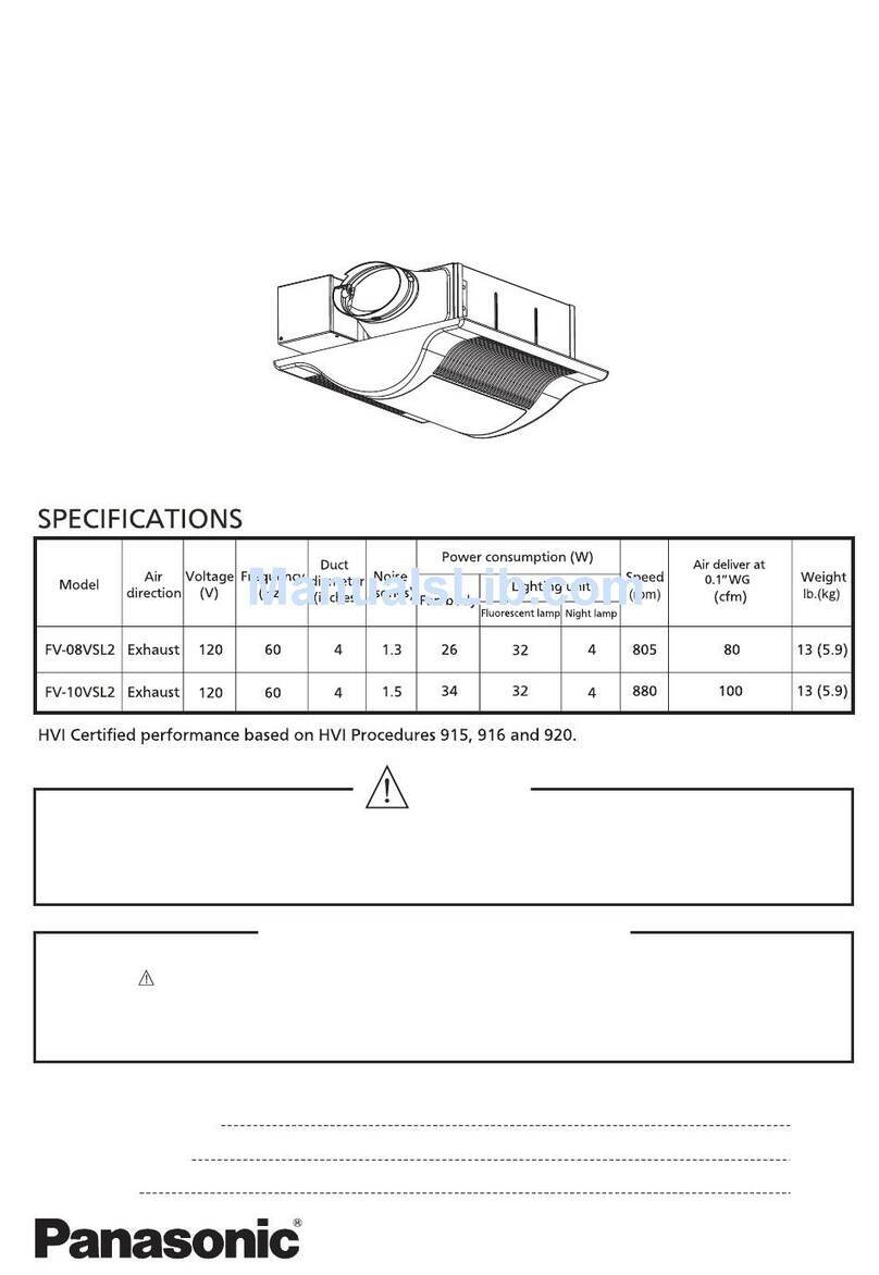 Panasonic Whisper Value-Lite FV-10VSL2 User manual Panasonic Whisper Value-Lite FV-10VSL2 User manual