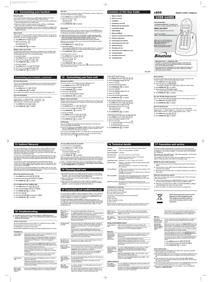Binatone E800 User manual
