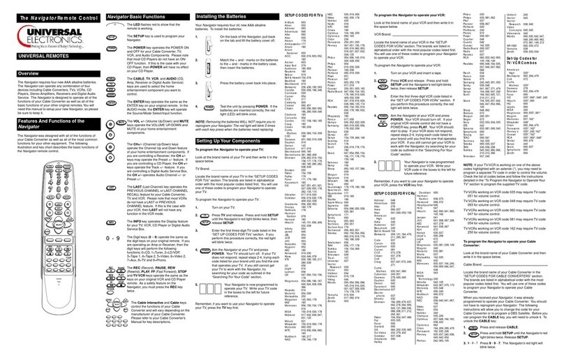 Universal Electronics NAVIGATOR User manual