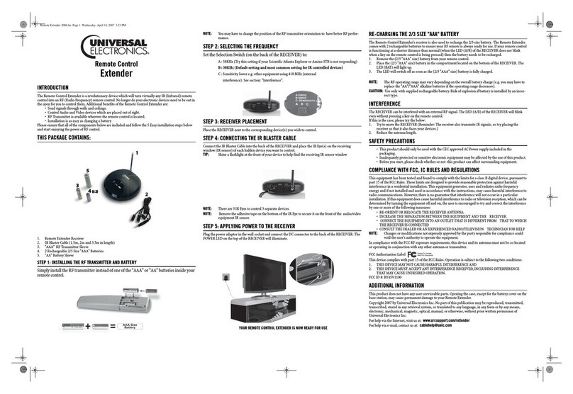 Universal Electronics REMOTE EXTENDER Installation instructions