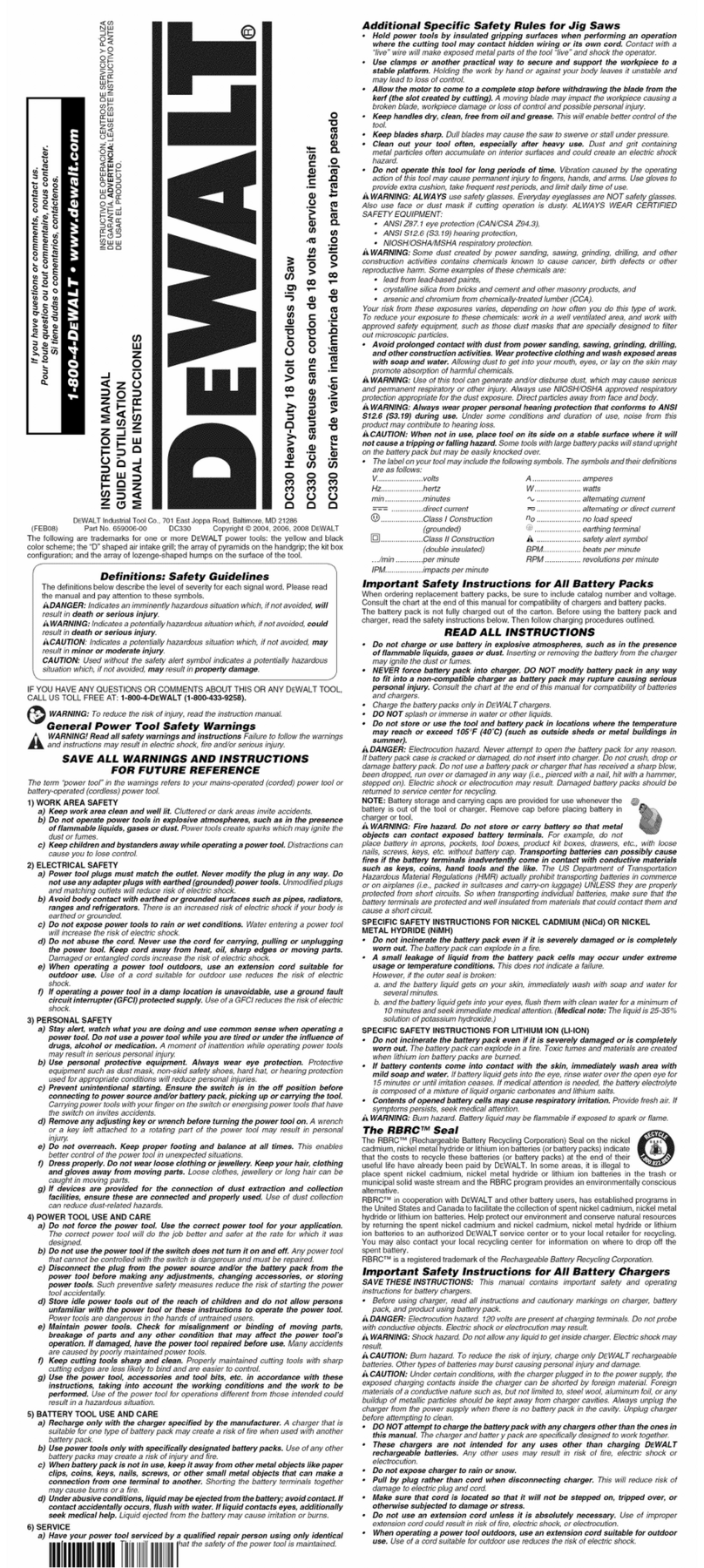 DeWalt DC330 User manual