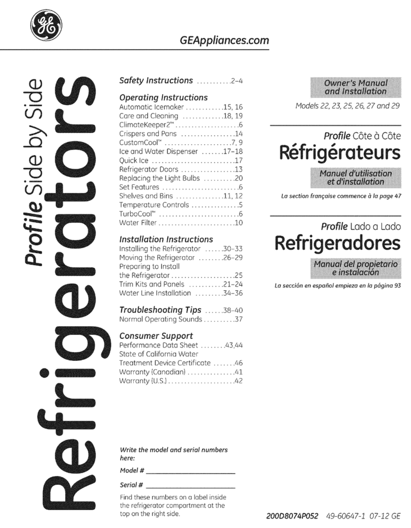 GE SIDE-BY-SIDE REFRIRATOR 22 Service manual