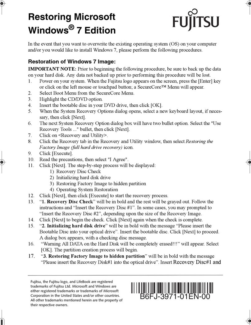 Fujitsu Restoring Microsoft Windows® 7 Edition User manual