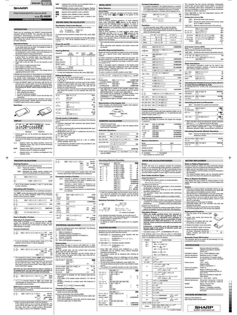 Sharp EL-503W User manual