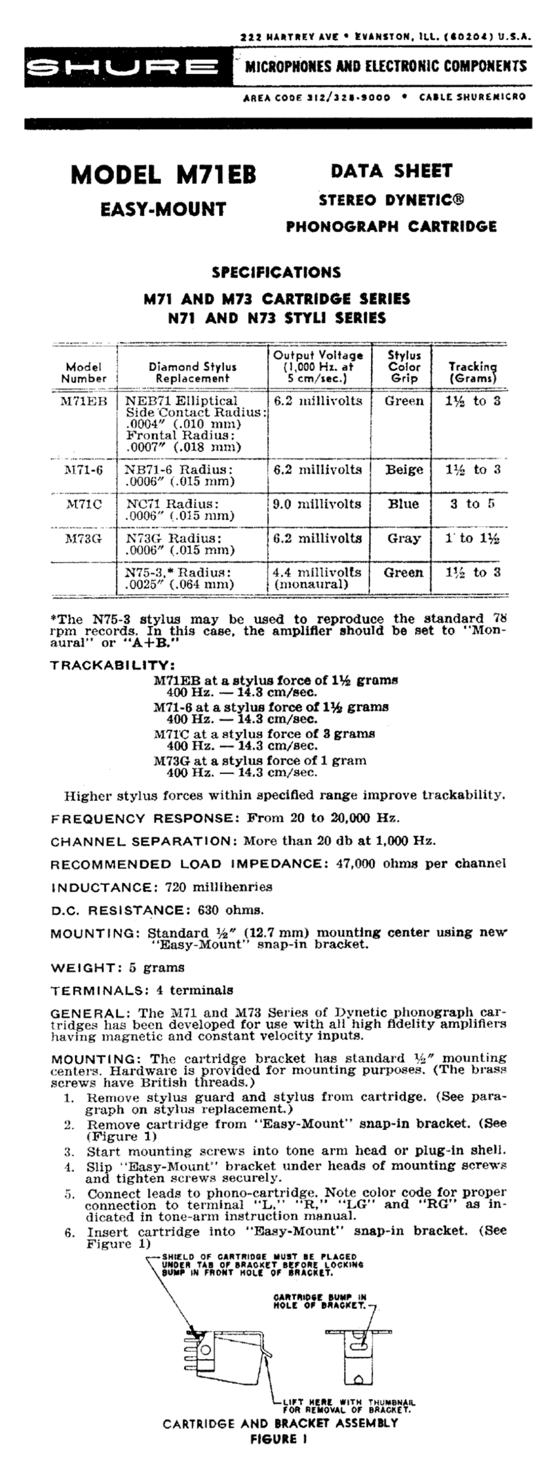 Shure M71EB User manual