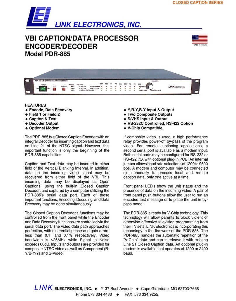 Link electronics VBI Caption/Data Processor Encoder/Decoder... User manual