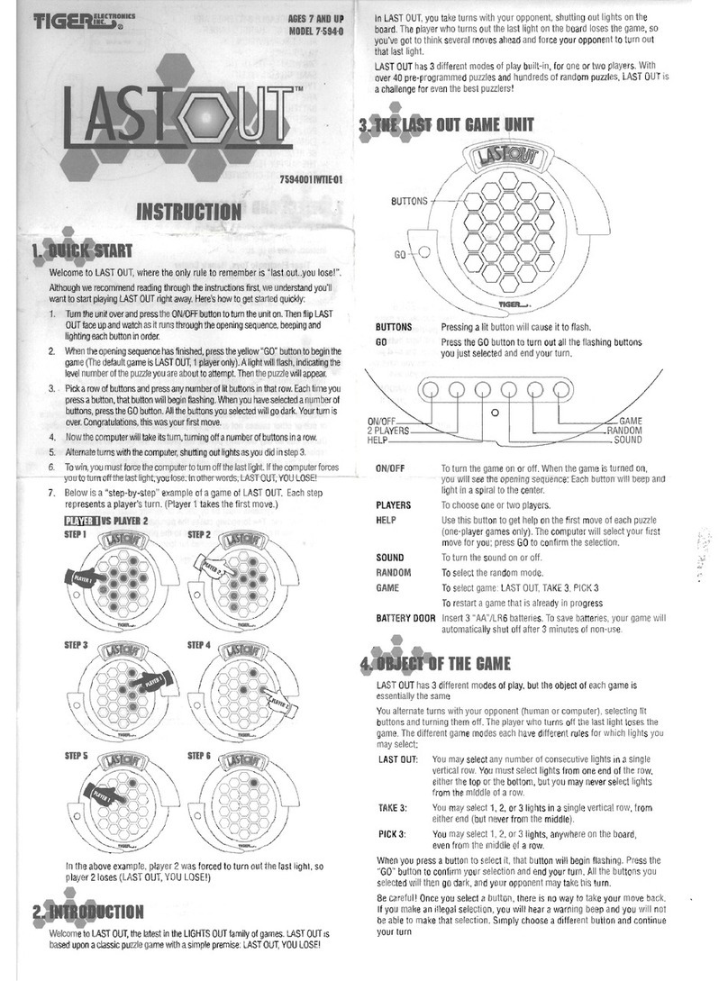 Tiger Electronics Last Out 7-584-0 instructions