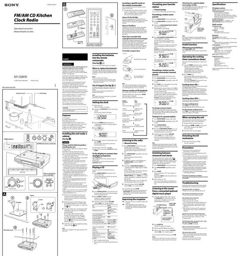 Sony ICF-CDK70 - Currently Not Available User manual