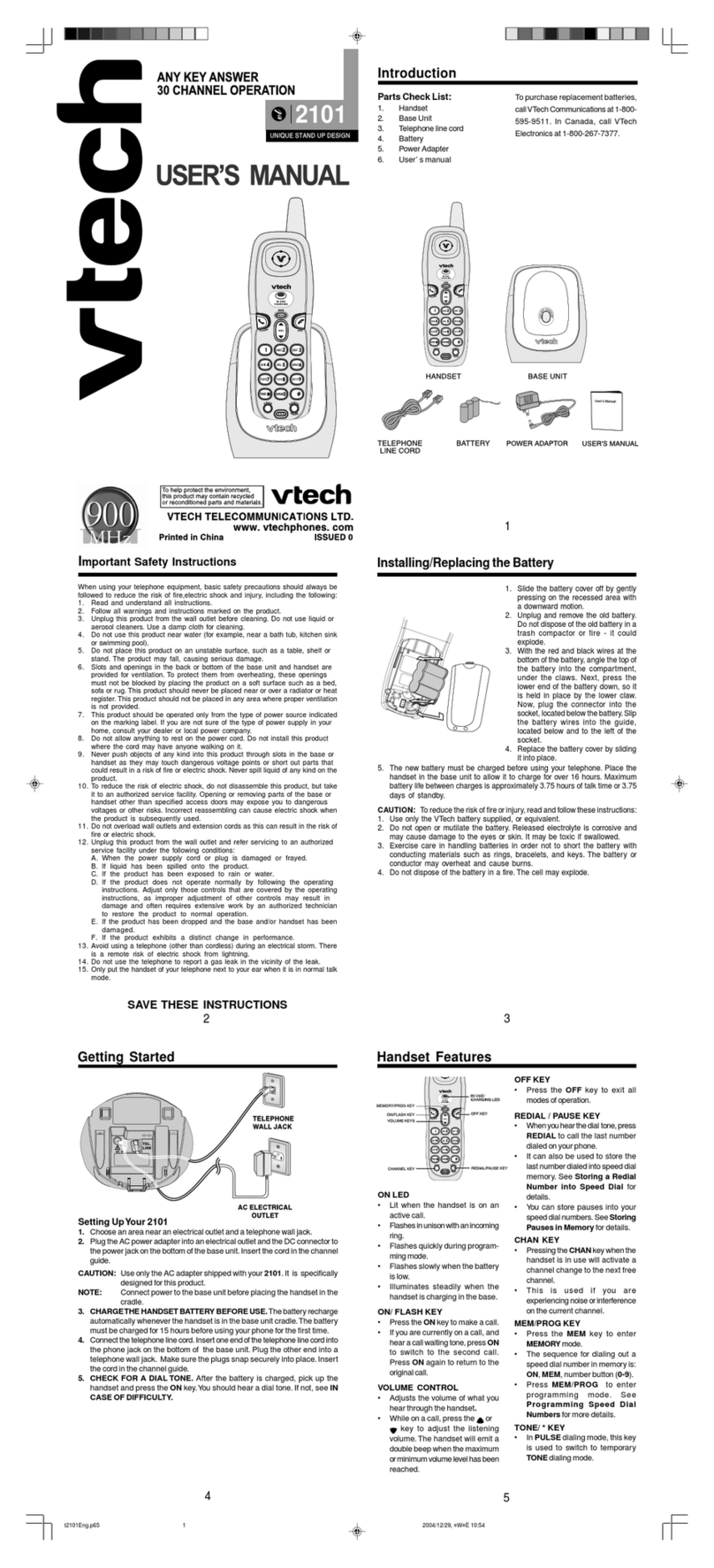 V-tech 2101 User manual