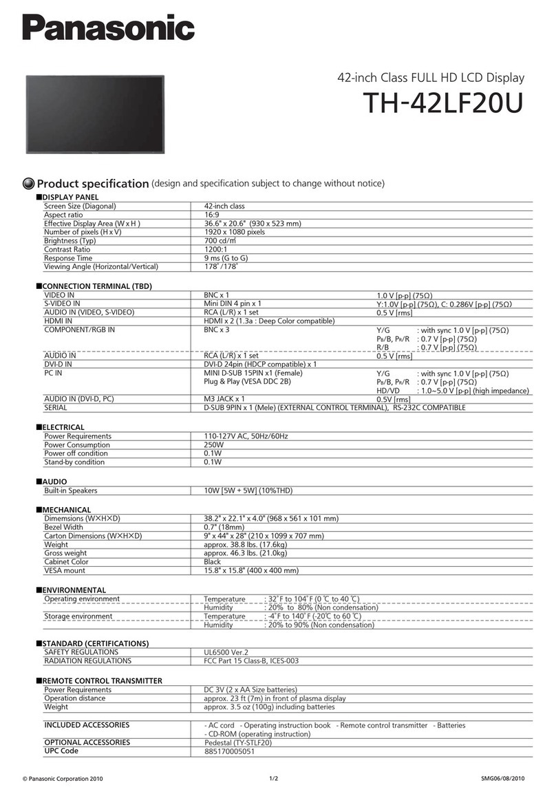 Panasonic TH42LF20U - 42" HD LCD TV User manual