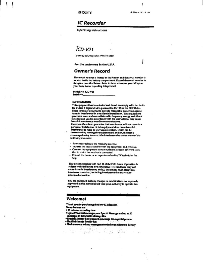 Sony ICD-V21 - Icd Recorder User manual