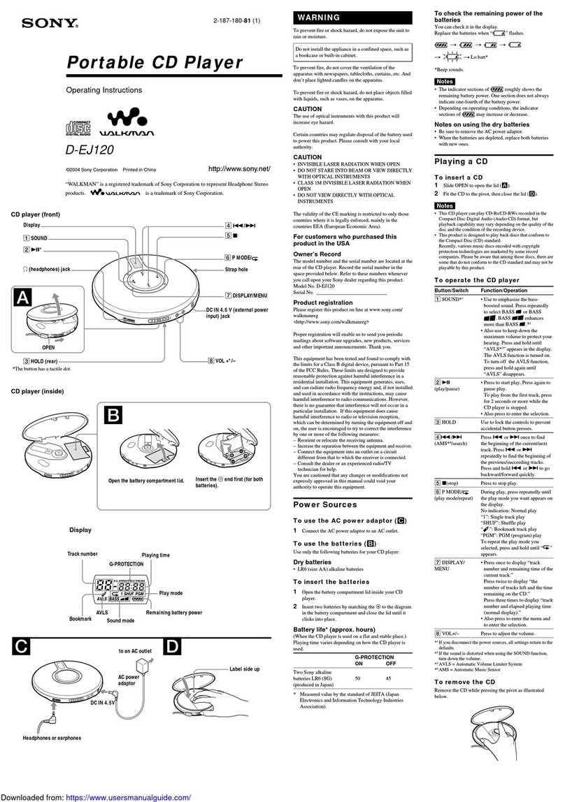 Sony Walkman D-EJ120 User manual