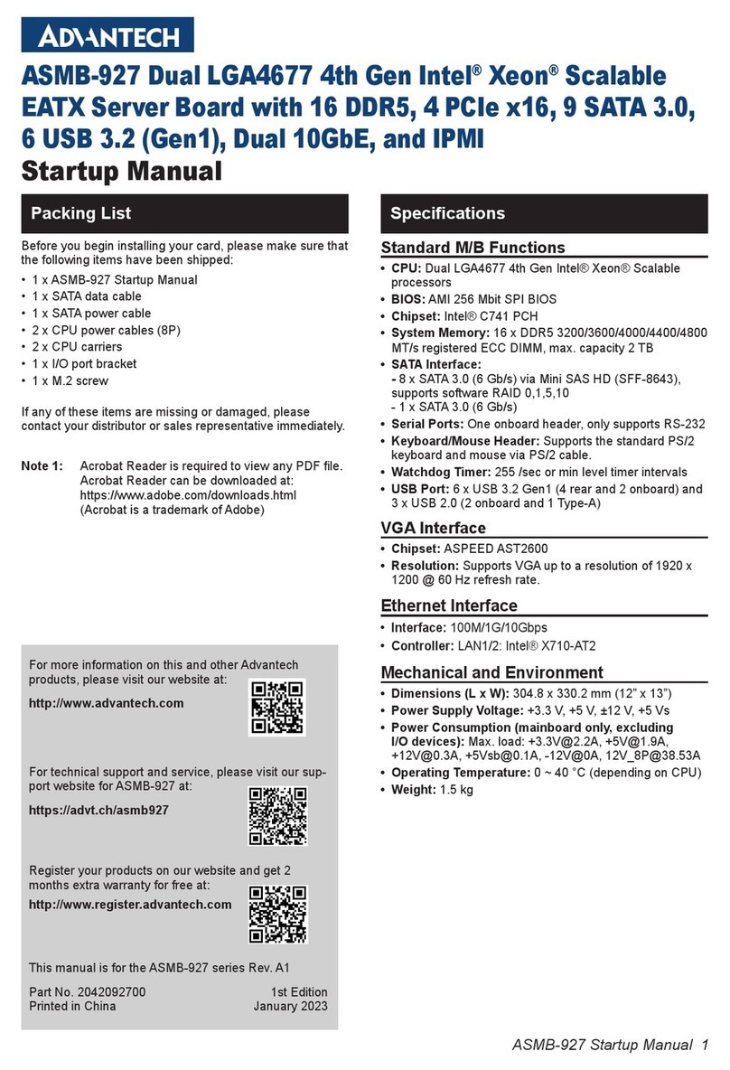 Advantech ASMB-927 Installation and operation manual