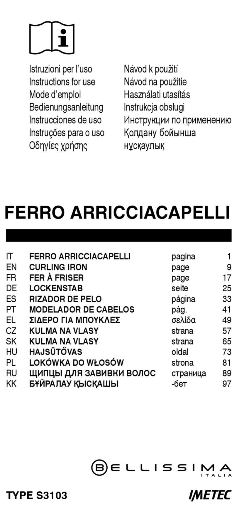 Imetec BELLISSIMA S3103 User manual