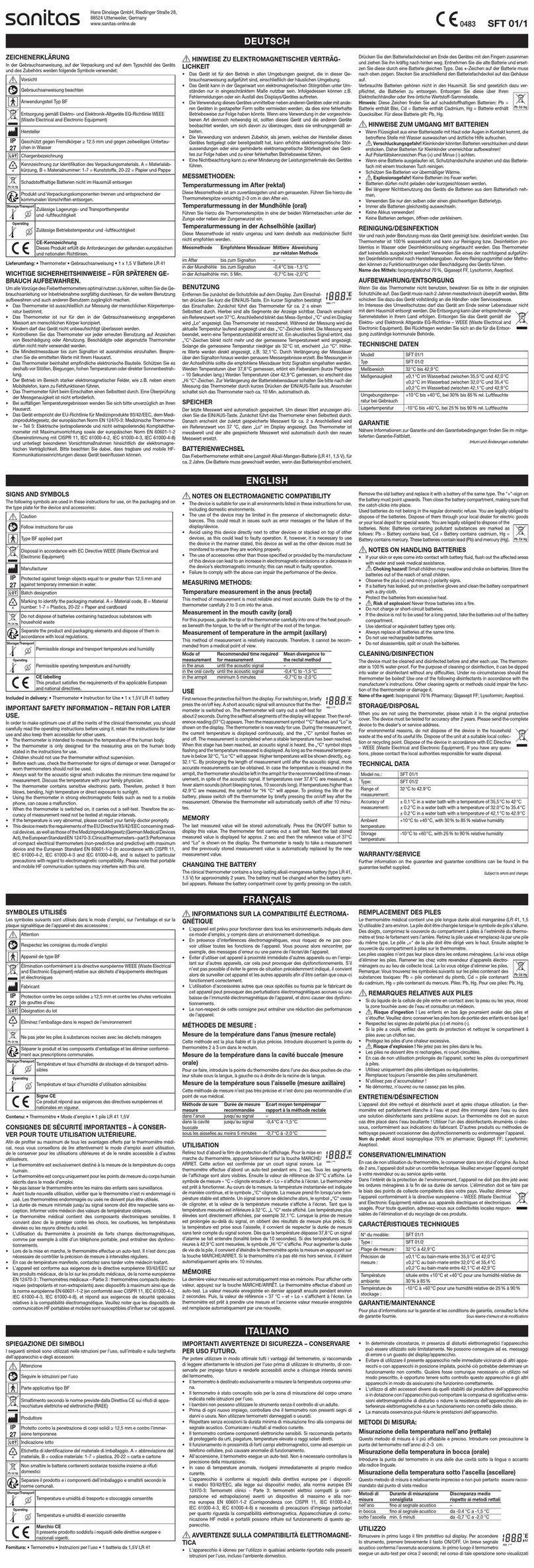 Sanitas SFT 01/1 User manual