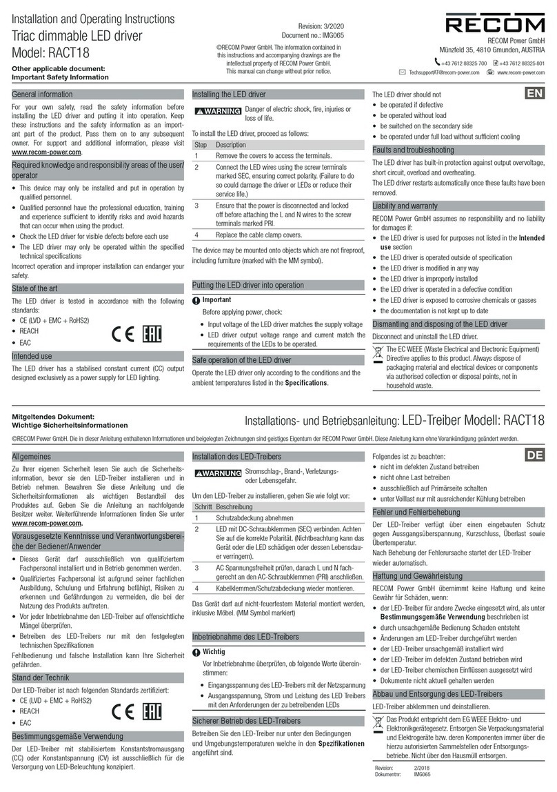 Recom RACT18 User manual