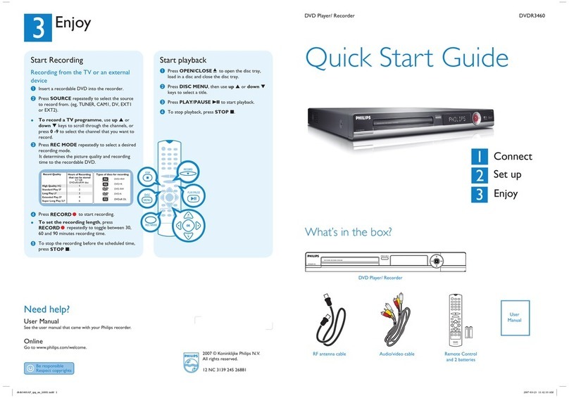 Philips DVDR3460 quick start guide